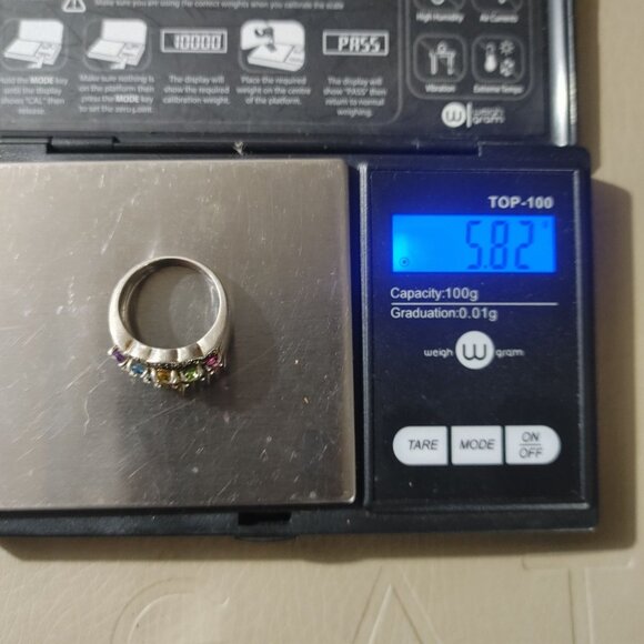 Vintage Marcasite Sterling Silver 925 Ring Prong Multi Colored Gemstones Stamped - Picture 3 of 11